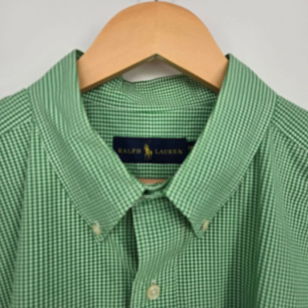 Polo Ralph Lauren Mens 2XB Green Gingham Short Sleeve Button Down Shirt Preppy